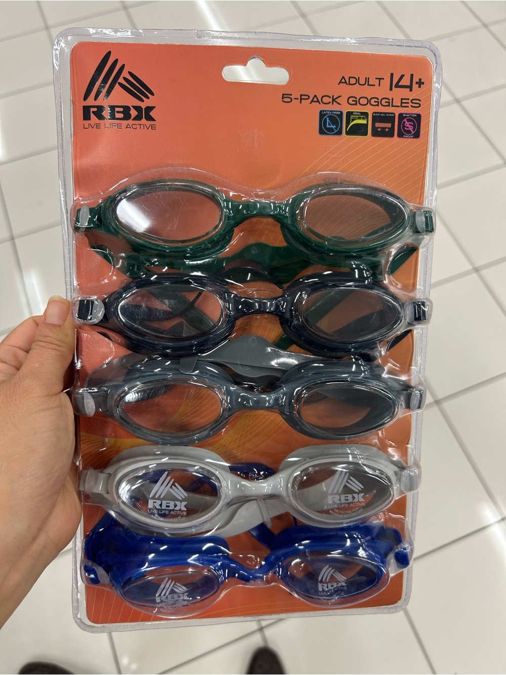 NWT RBX 5-Pack 14+ Adult size Swim Goggles